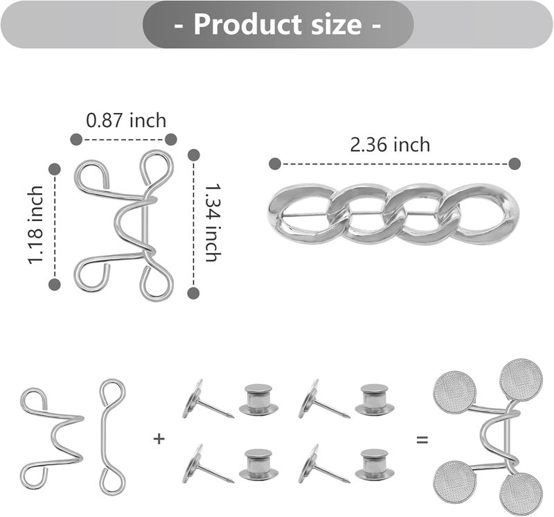 ROPAKED 6 Set Pant Waist Tightener Buttons Pins for Loose Jeans Reusable Waist Cincher Clip Metal Brooch for Clothing Dresses Skirts No Sewing Decoration Accessories（Silver - Image 5